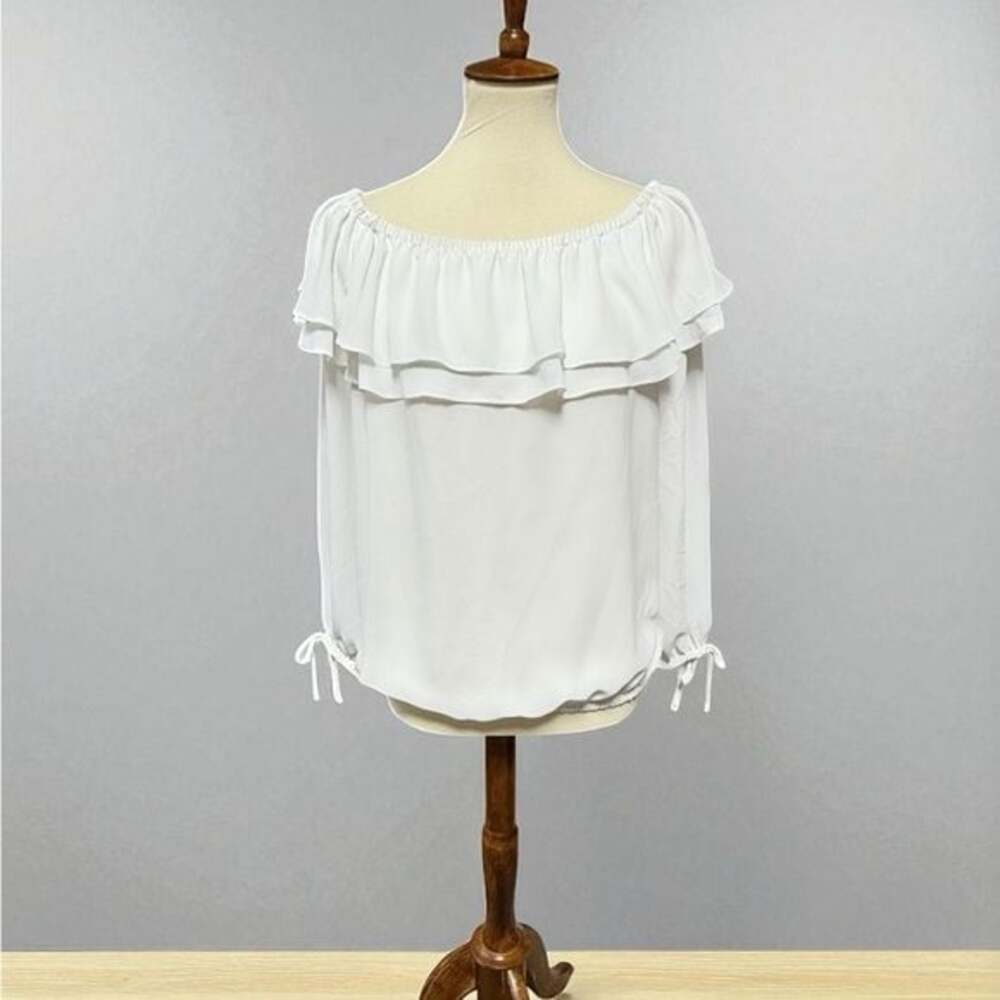 MICHAEL Michael Kors White Off-Shoulder Long-Sleeve Ruffle Top Size S